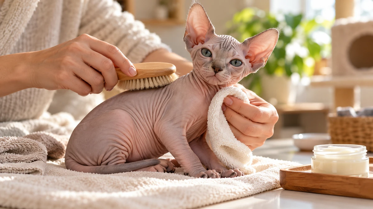 Sfenks Kedisi yavru kedi — tüy bakımı ve fırçalama