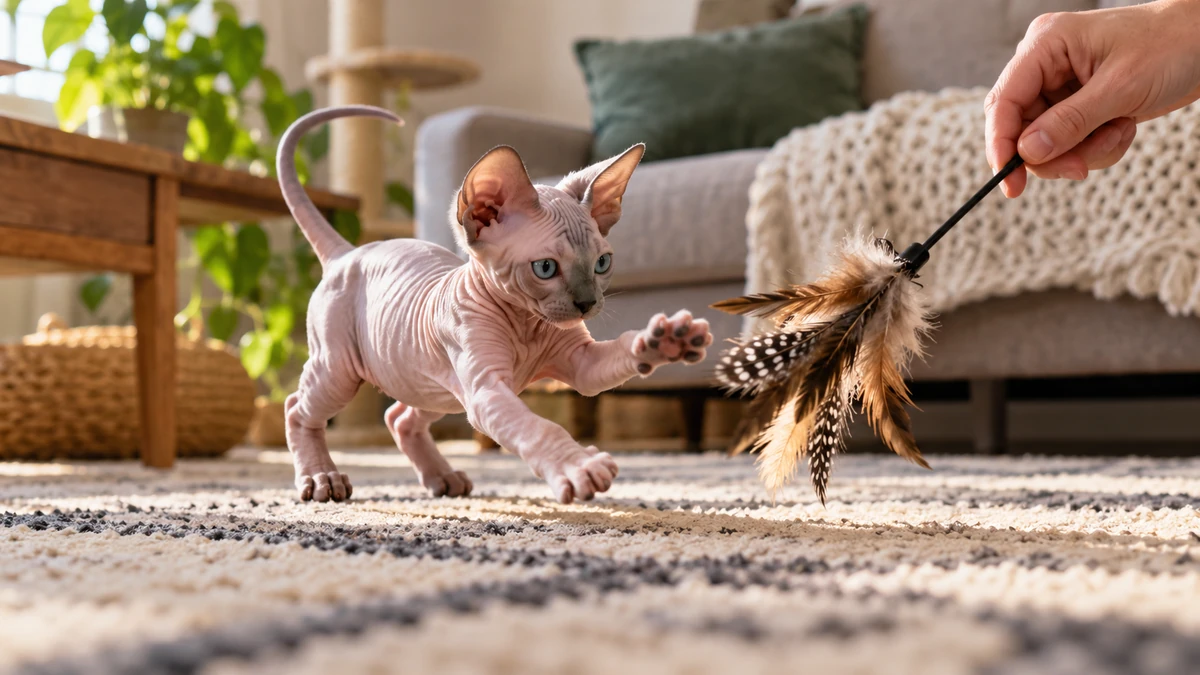 Sfenks Kedisi yavru kedi — oyun ve eğitim